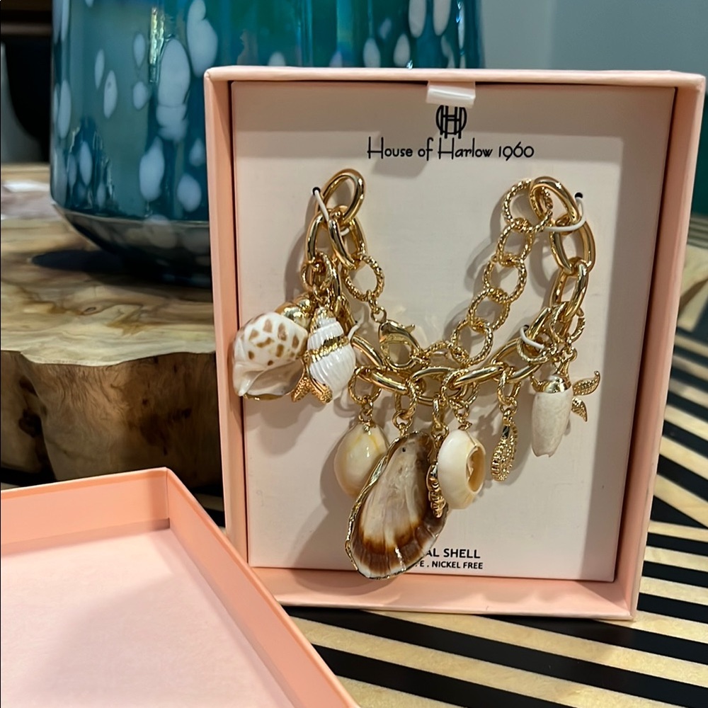 House of Harlow 1960 gold shell bracelet.